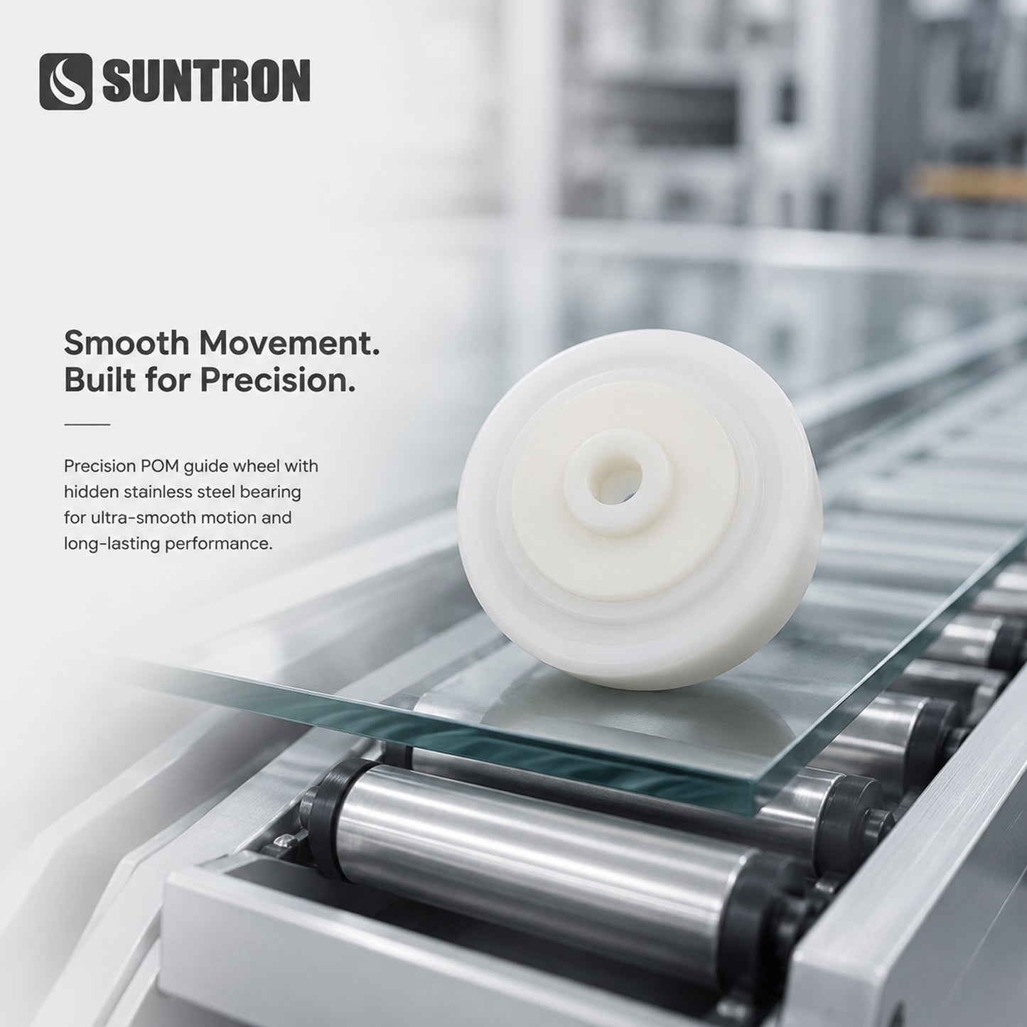 CNC Machined POM Guide Roller with Hidden Stainless Steel Bearing | High Precision Industrial Conveyor Wheel