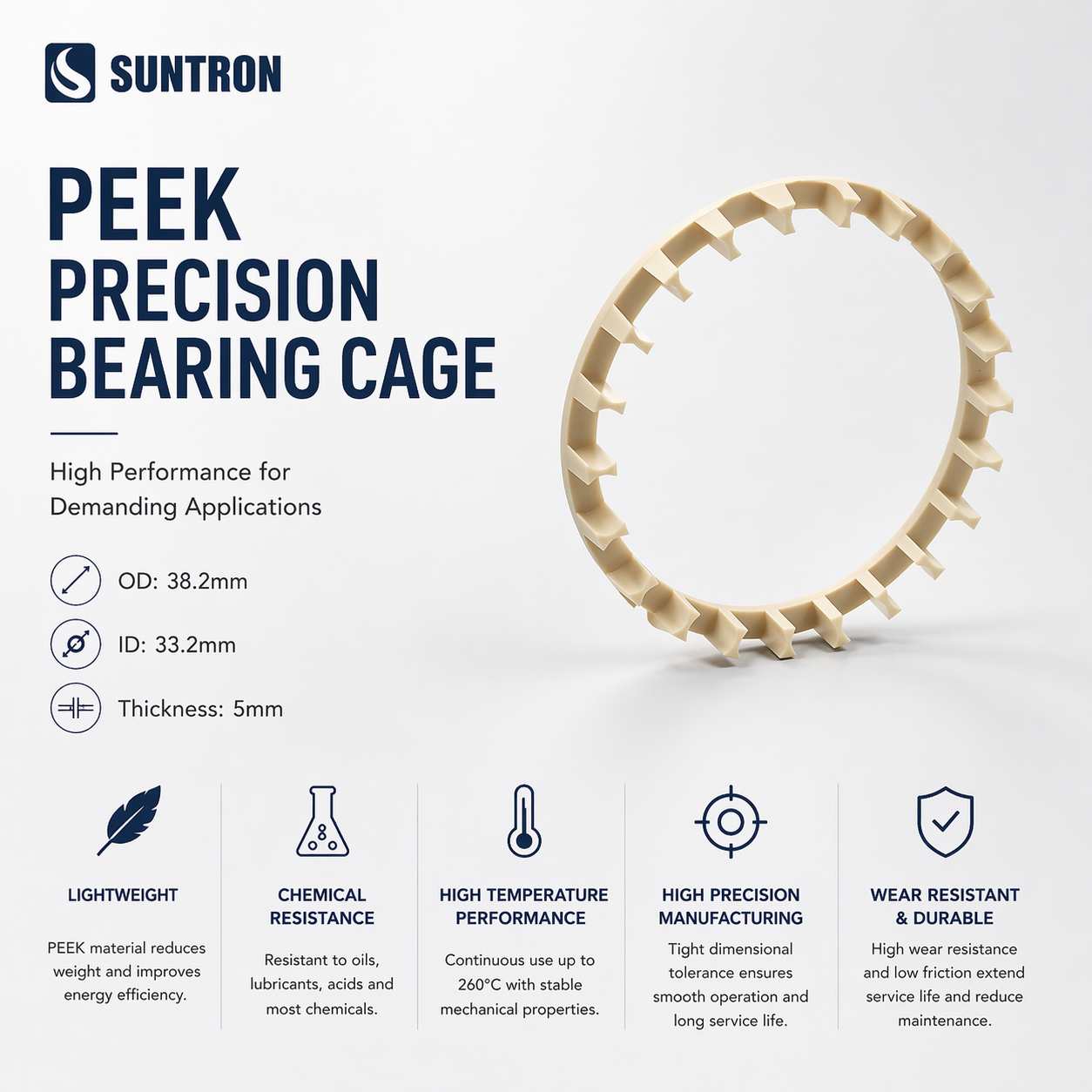 Custom CNC Machined PEEK Bearing Cage | Precision Plastic Bearing Retainer