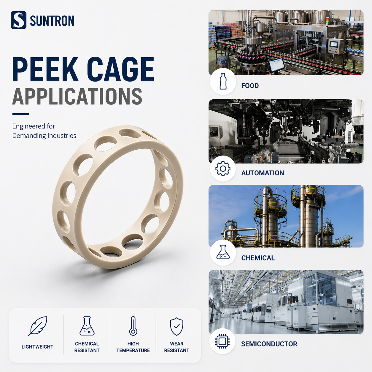 Custom CNC Machined PEEK Bearing Cage | Precision Plastic Bearing Retainer