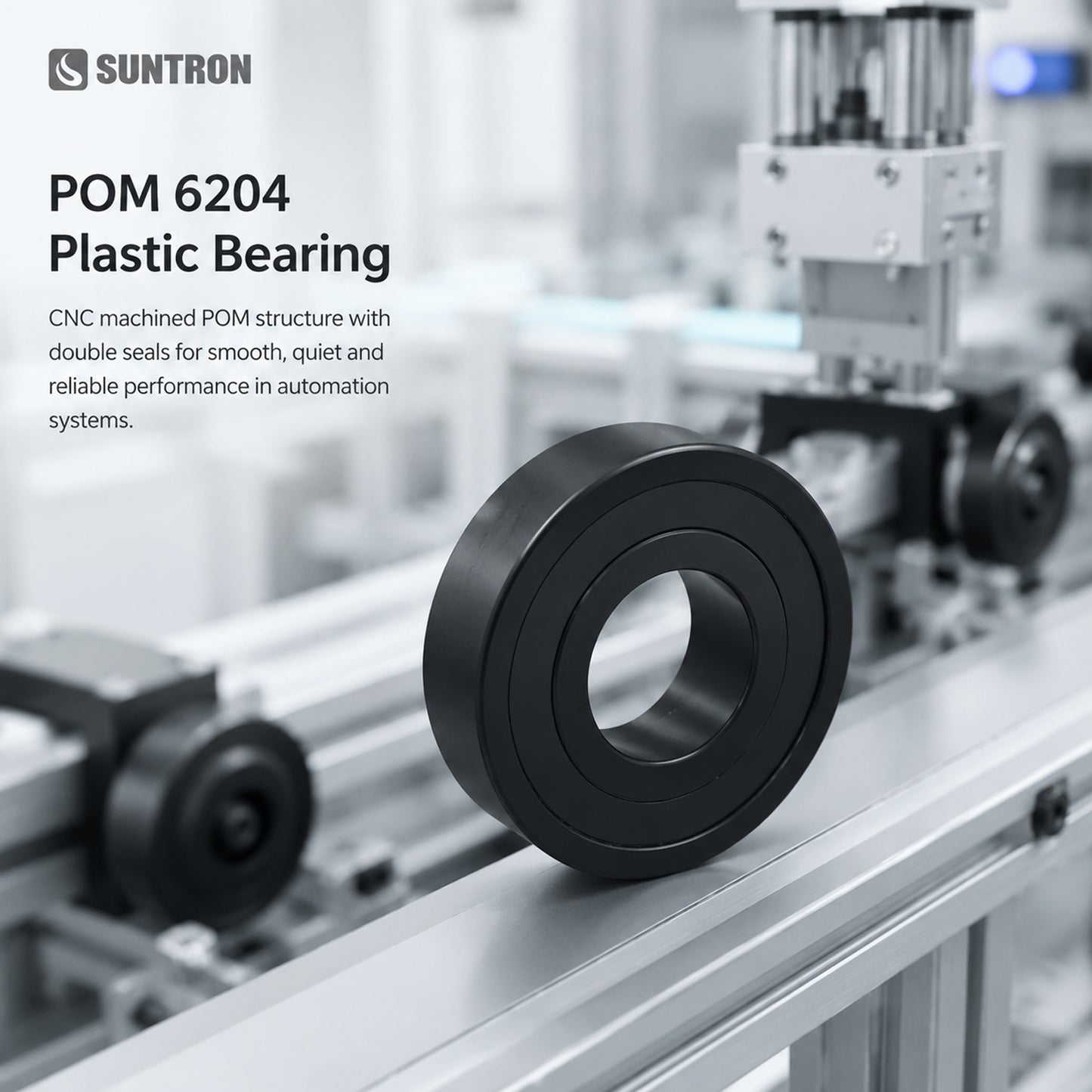 CNC Machined Black POM 6204 Plastic Bearing with Double Seals and Stainless Steel or Glass Balls