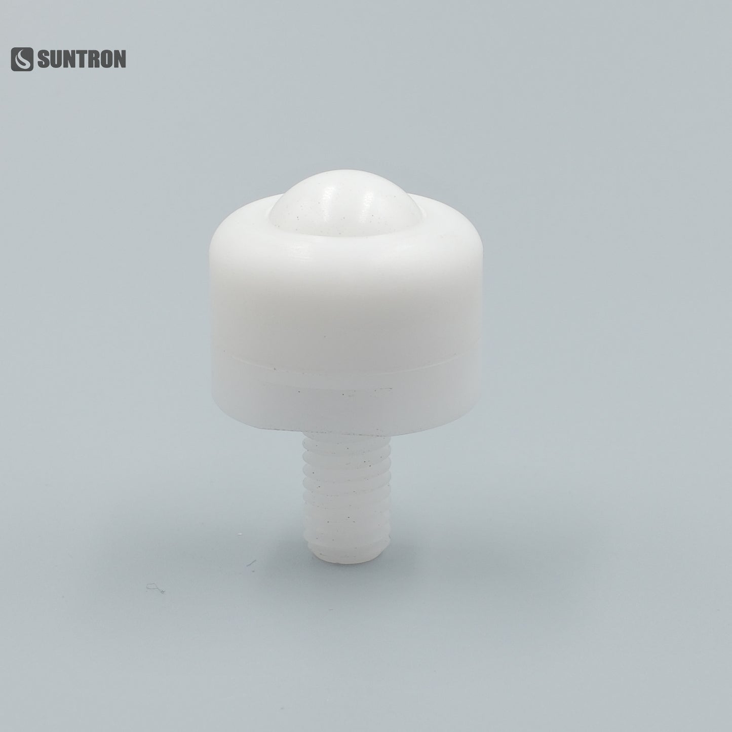 Precision POM spherical roller stud with integrated stainless steel ball, designed for smooth rolling contact, low friction movement, and stable mounting in automation and fixture systems.