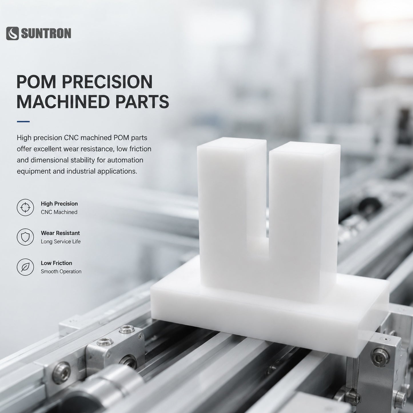 CNC Machined POM U-Slot Mounting Bracket for Precision Linear Motion Systems | Engineering Plastic Support Block | Custom OEM Available