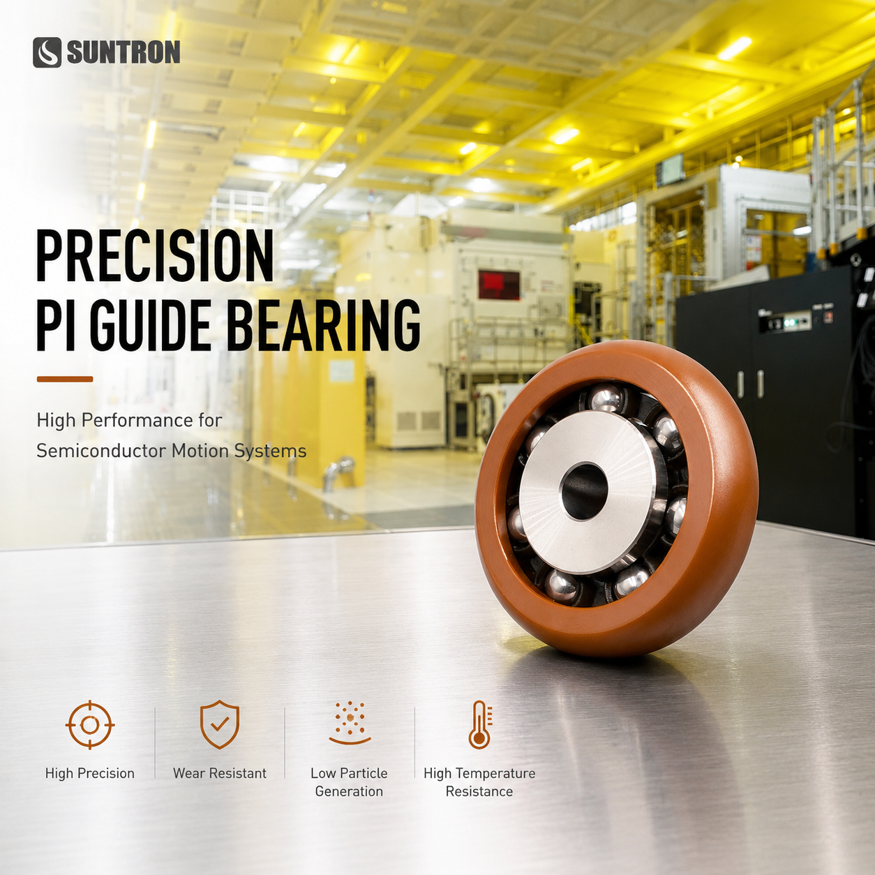 Crowned Outer Ring Polyimide Guide Bearing for Precision Motion Systems