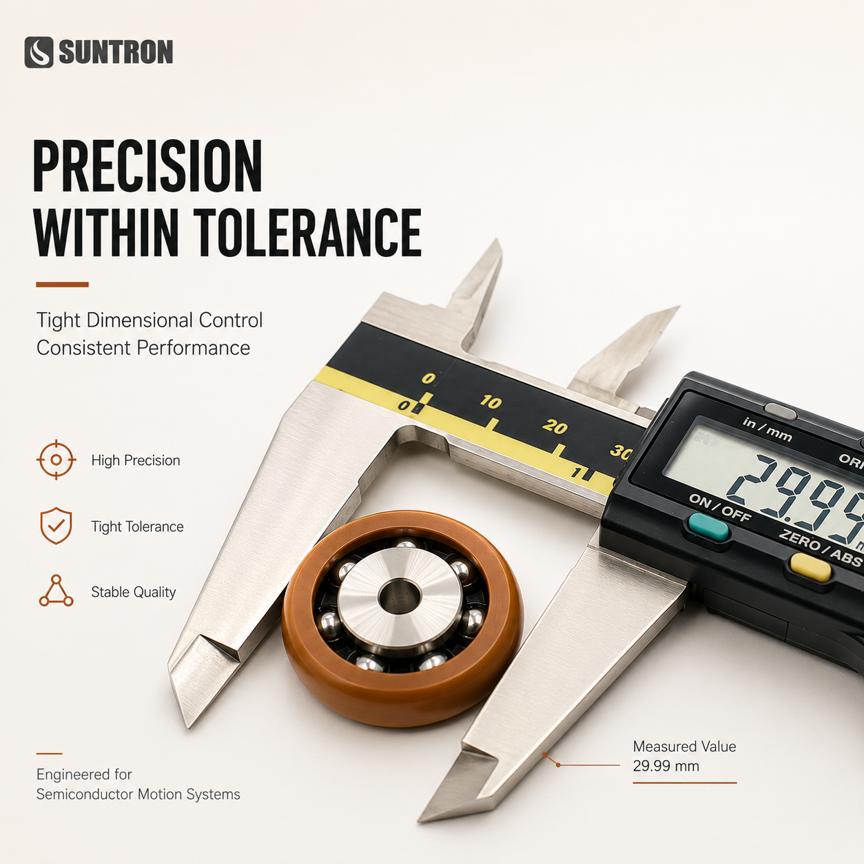Crowned Outer Ring Polyimide Guide Bearing for Precision Motion Systems
