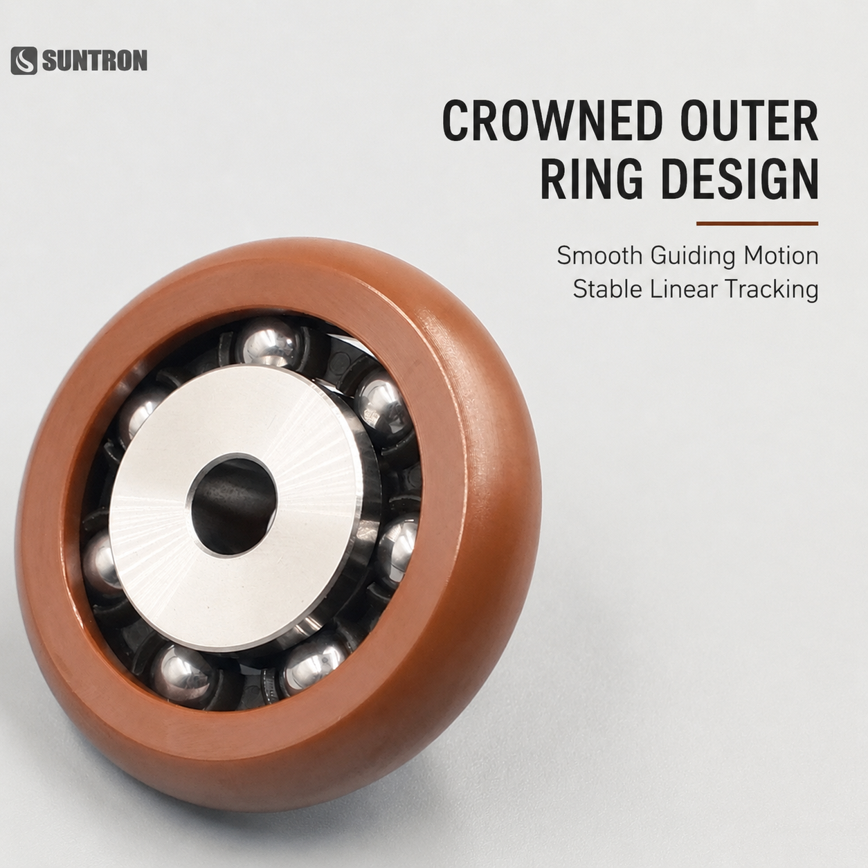 Crowned Outer Ring Polyimide Guide Bearing for Precision Motion Systems