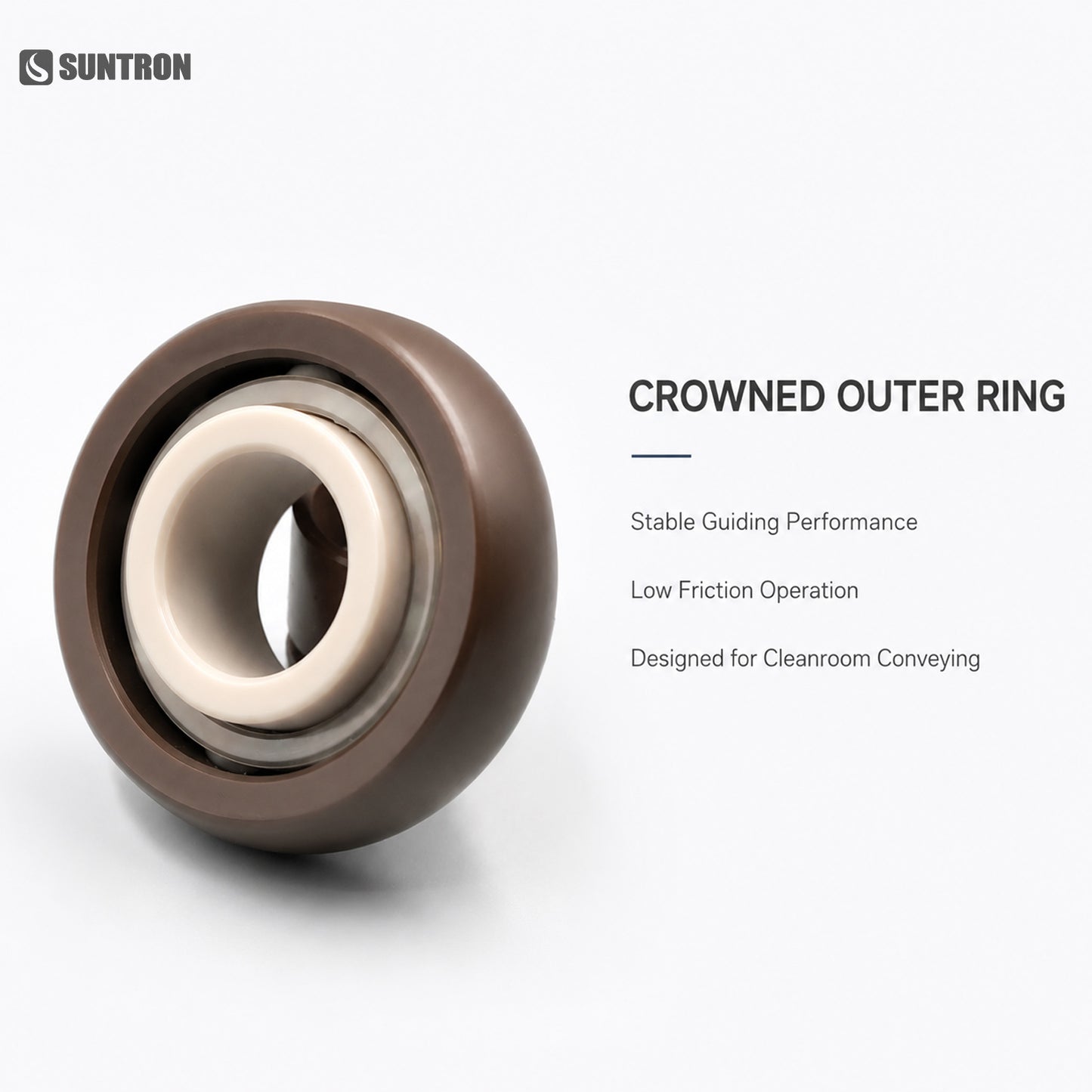 Crowned PI Guide Roller with PEEK Inner Ring and ZrO₂ Ceramic Balls