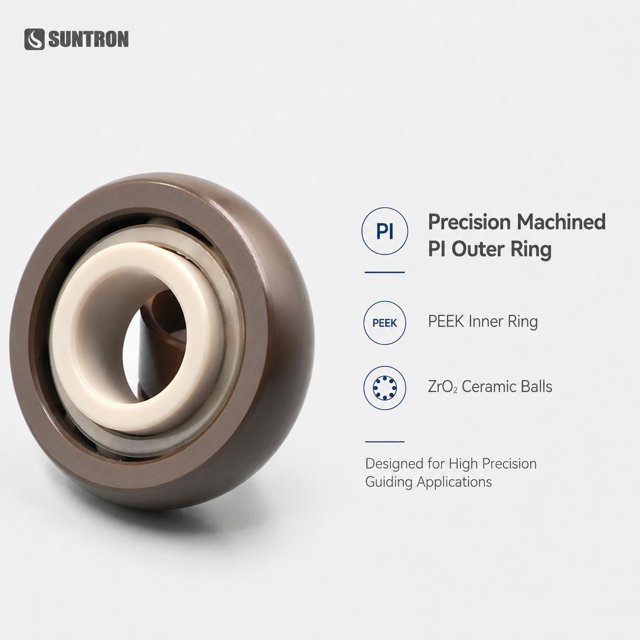 Crowned PI Guide Roller with PEEK Inner Ring and ZrO₂ Ceramic Balls