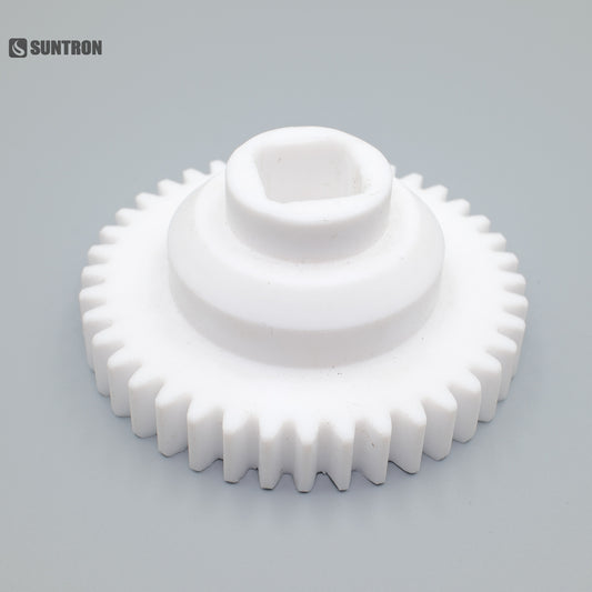 CNC Machined Full PTFE Spur Gear with Square Bore | Precision Plastic Gear for Industrial Applications