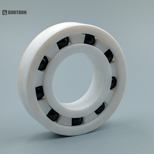 Full PTFE Ceramic Ball Bearing with Si3N4 Ceramic Balls | Corrosion Resistant Plastic Bearing for Cleanroom Applications