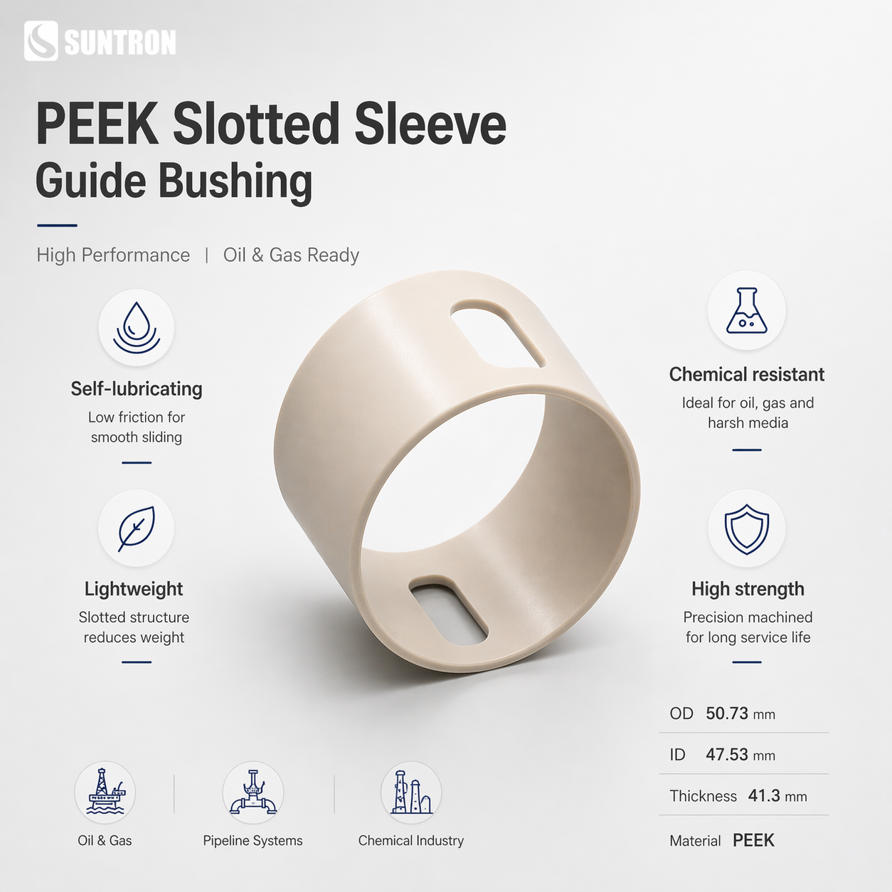 Custom PEEK Slotted Sleeve CNC Machined High Temperature Wear Resistant Guide Sleeve