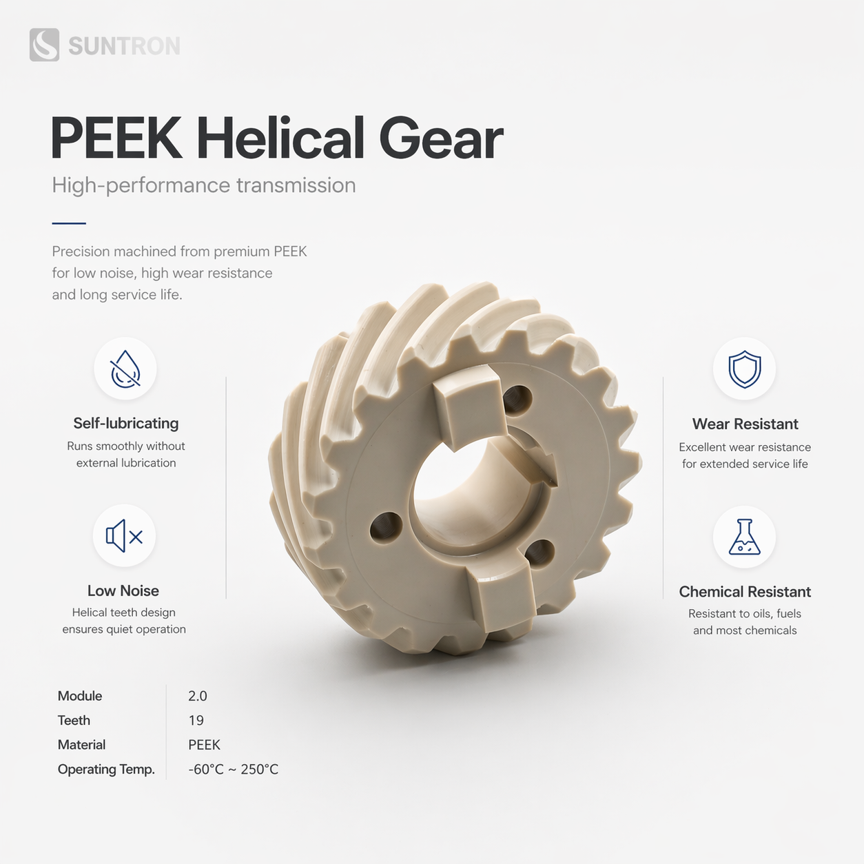 Custom PEEK Worm Wheel Gear CNC Machined High Temperature Plastic Drive Gear