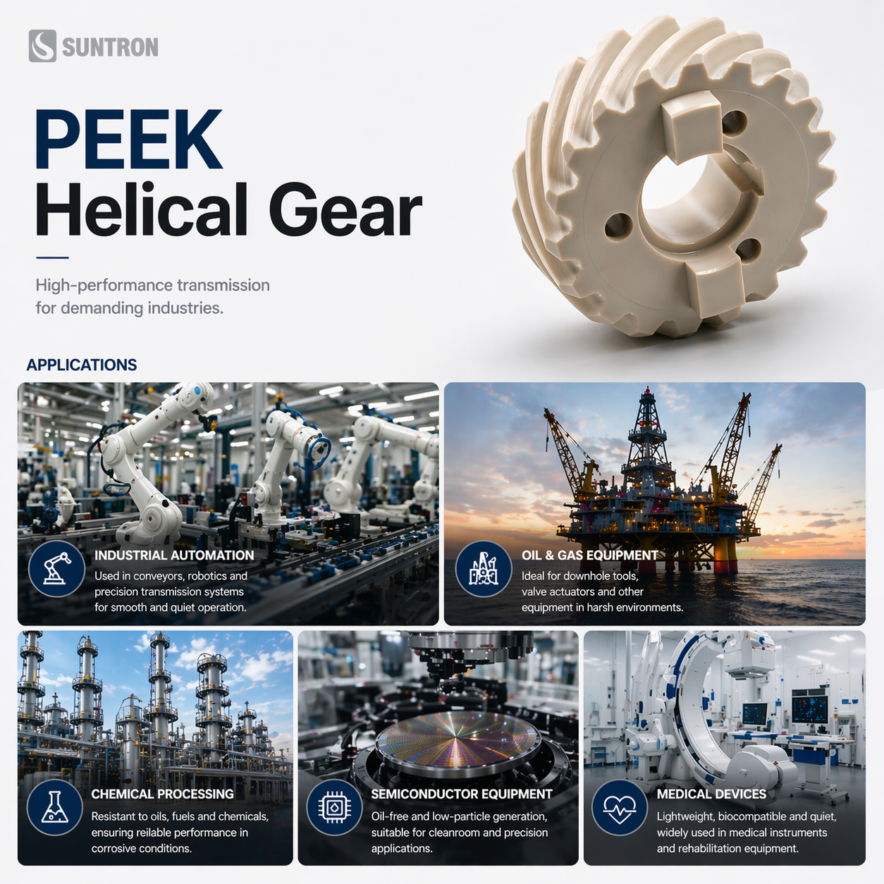 Custom PEEK Worm Wheel Gear CNC Machined High Temperature Plastic Drive Gear