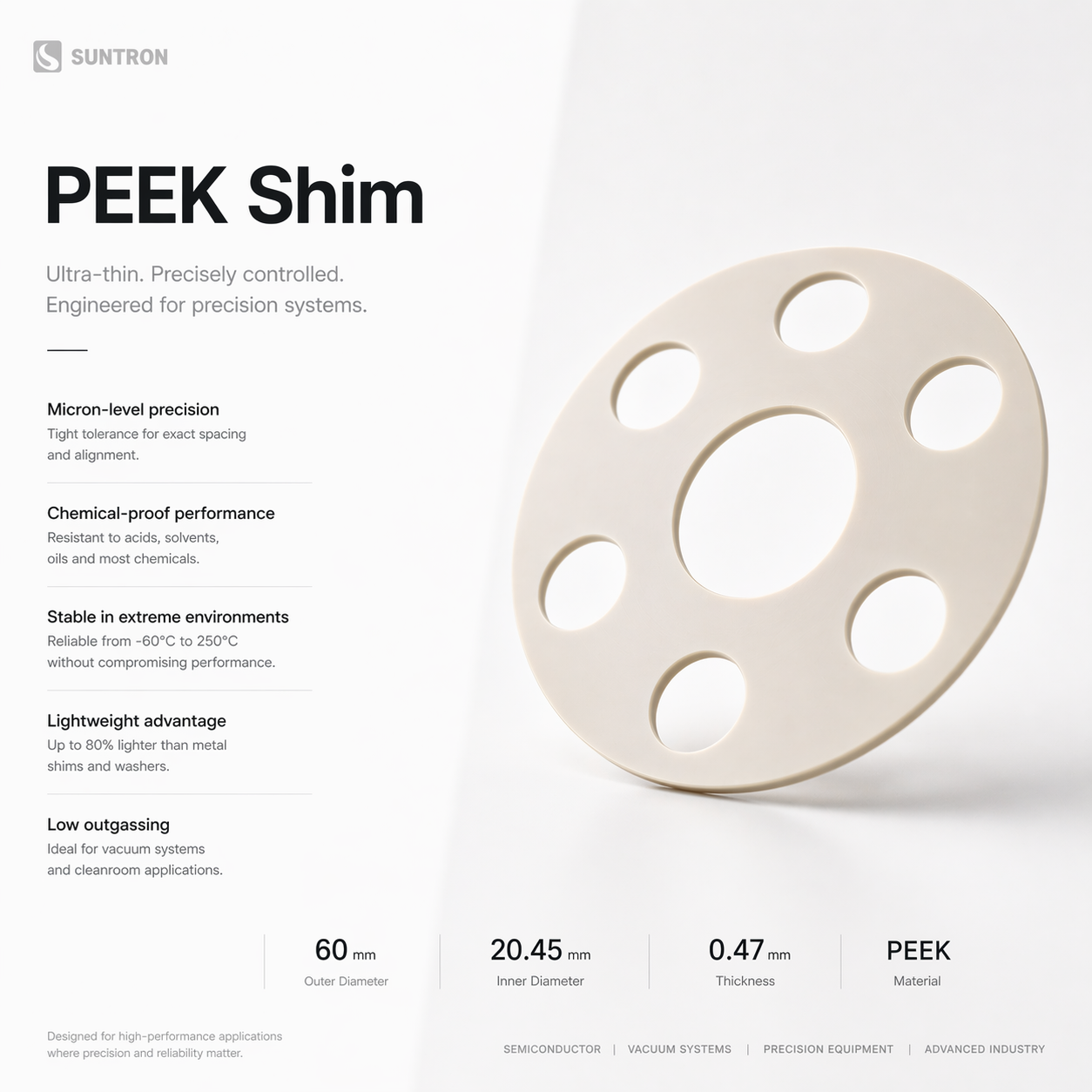Custom CNC Machined PEEK Thin Spacer Washer 0.47mm Ultra Precision Insulation Shim