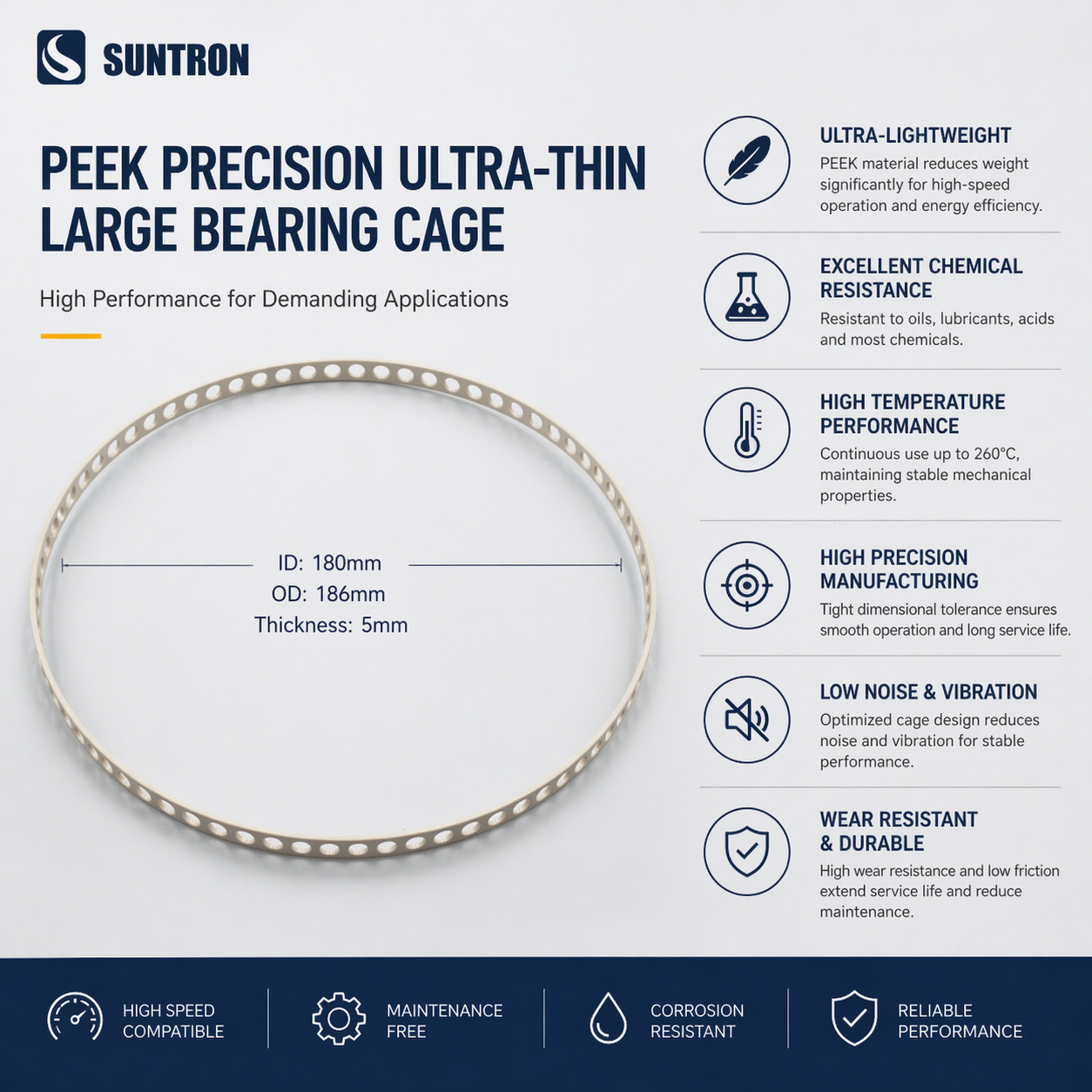 Custom CNC Machined PEEK Bearing Cage | Large Diameter Thin Section Retainer