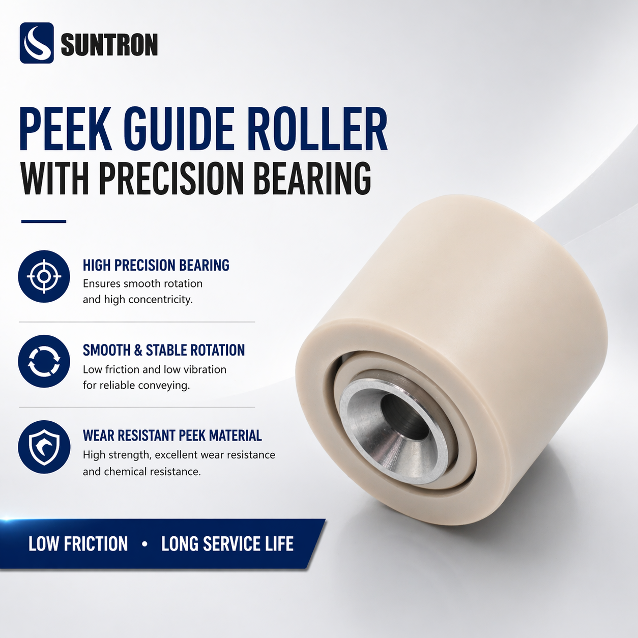 PEEK製コンベヤローラー 22mm 精密ベアリング付き – オートメーションシステム用低摩擦ガイドローラー