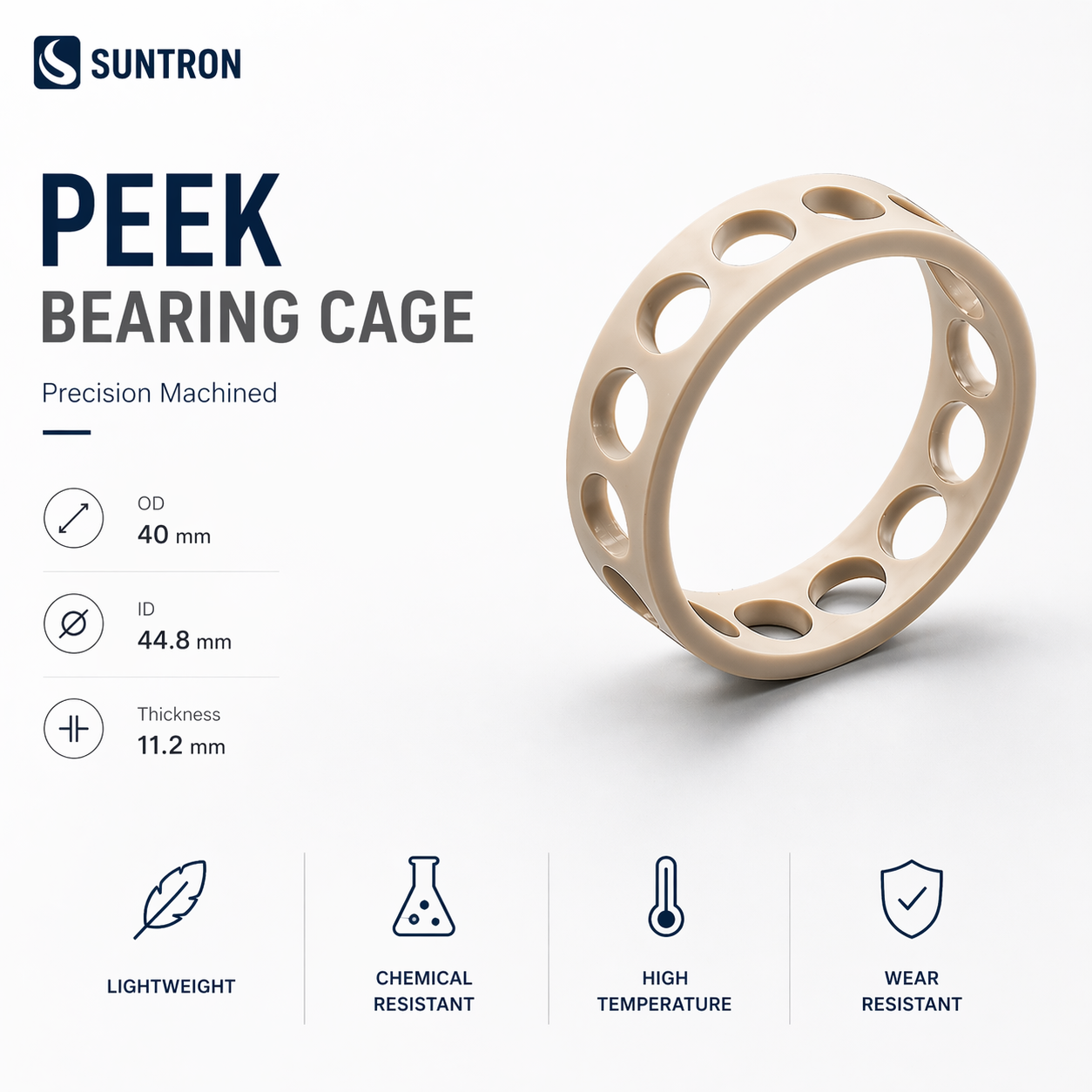 Custom CNC Machined PEEK Bearing Cage | Precision Plastic Bearing Retainer