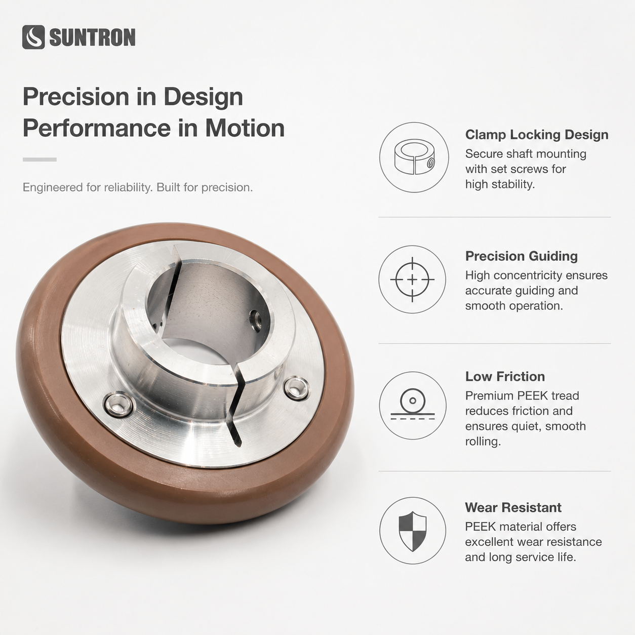Precision Polyimide Guide Roller with Stainless Steel Hub for Semiconductor Systems