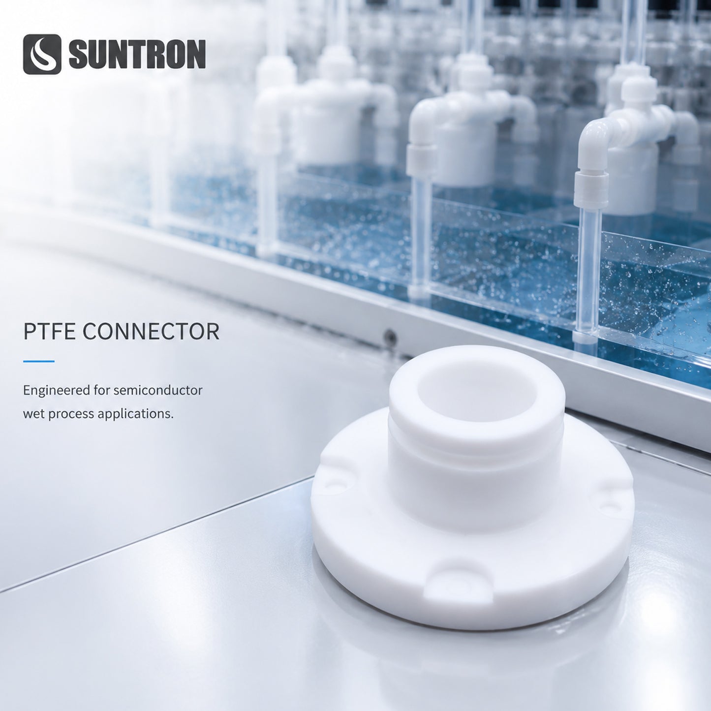 CNC Machined PTFE Connector Flange Sleeve for Semiconductor Wet Process Systems
