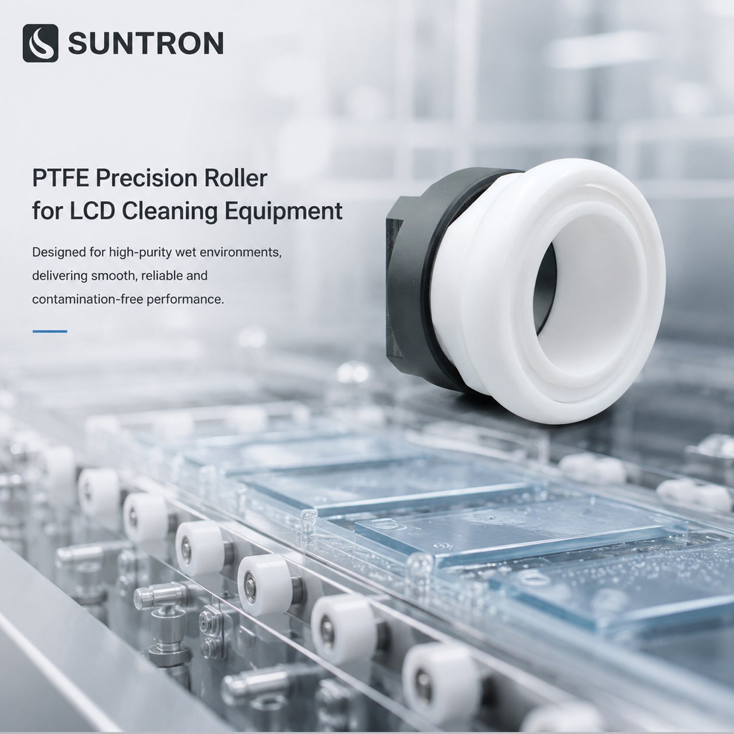 PTFE Precision Guide Roller with Zirconia Ceramic Balls for LCD Cleaning & Wet Process Equipment