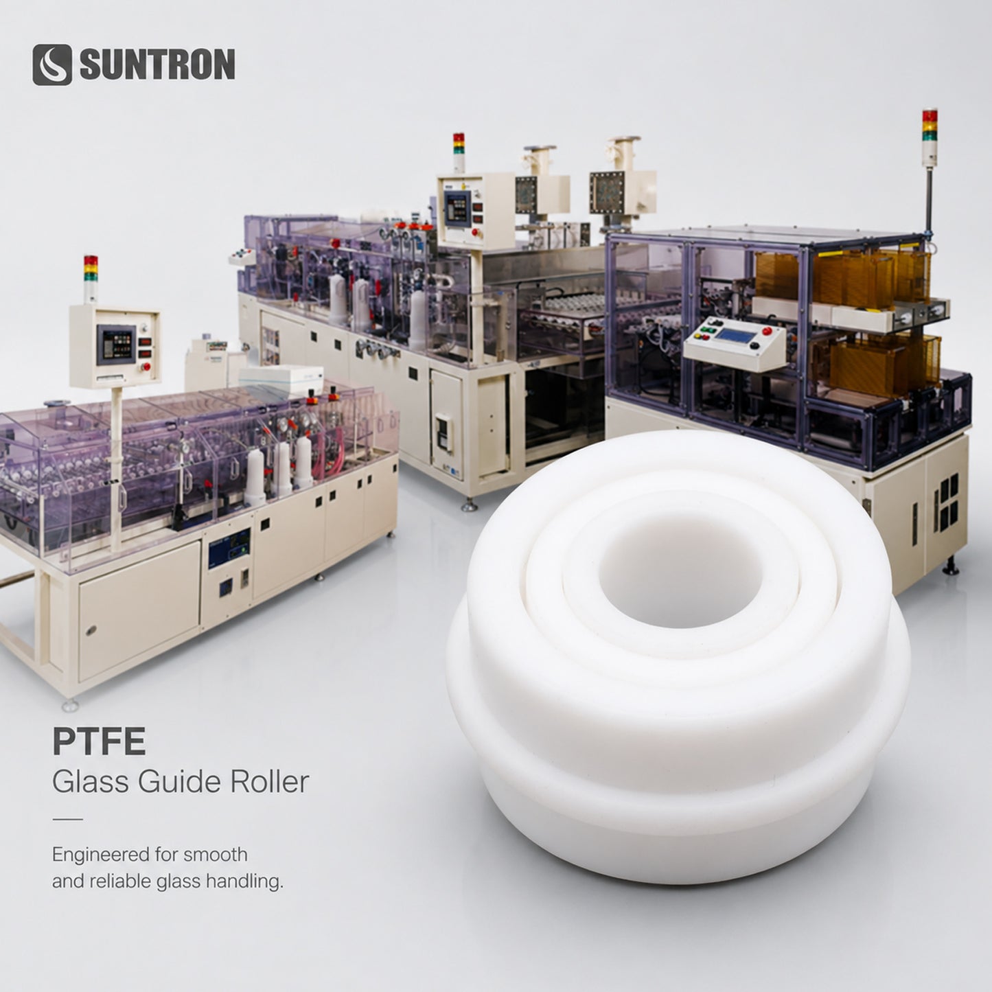 Precision PTFE Glass Guide Roller with Double Bearing Structure for LCD Cleaning & Glass Handling Systems