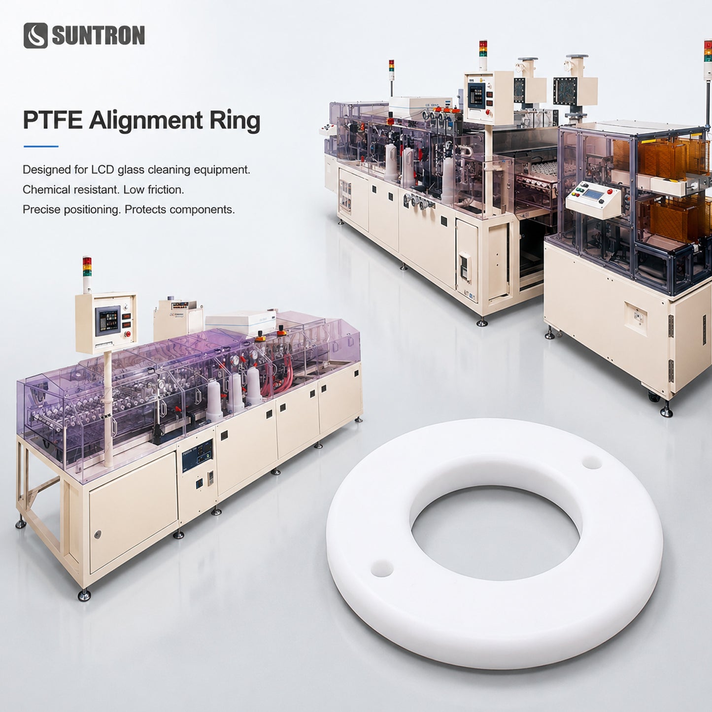 PTFE Alignment Ring for LCD Glass Cleaning Equipment | CNC Machined Precision Plastic Component