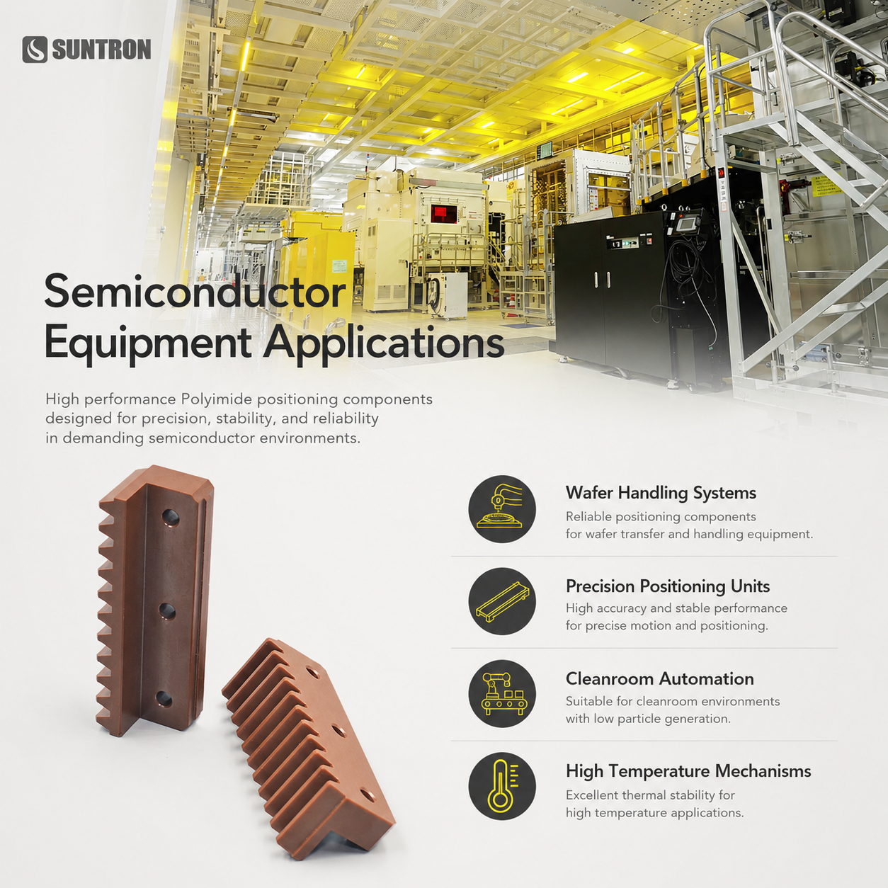 Custom CNC Machined Polyimide Rack Guide Component for Semiconductor Equipment