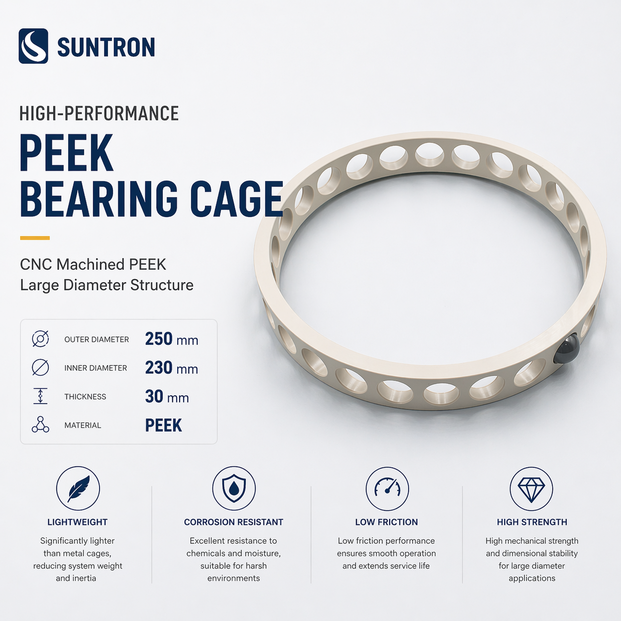 Large Diameter PEEK Bearing Cage | CNC Machined High Performance Bearing Retainer