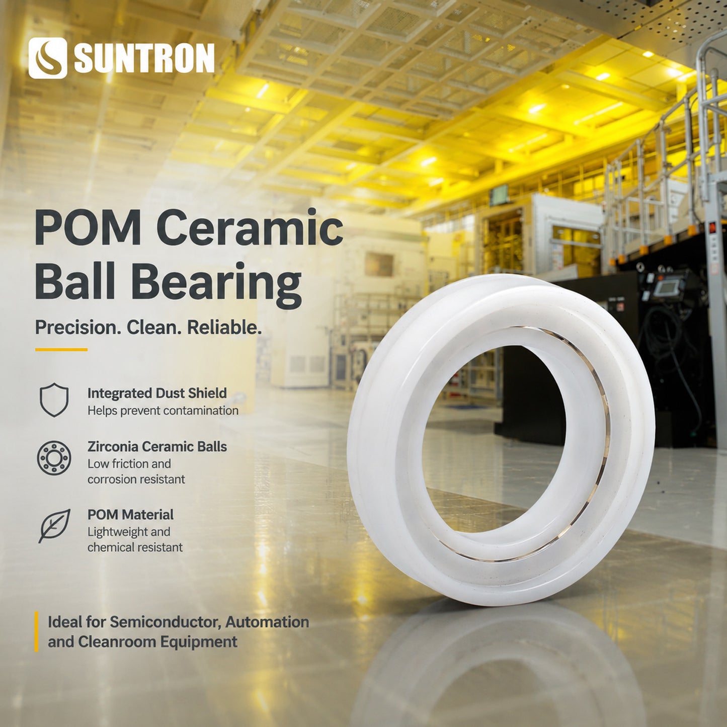 Custom POM Ceramic Ball Bearing with Zirconia Balls | Cleanroom Precision Bearing