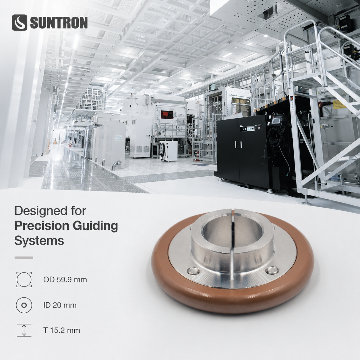Precision Polyimide Guide Roller with Stainless Steel Hub for Semiconductor Systems