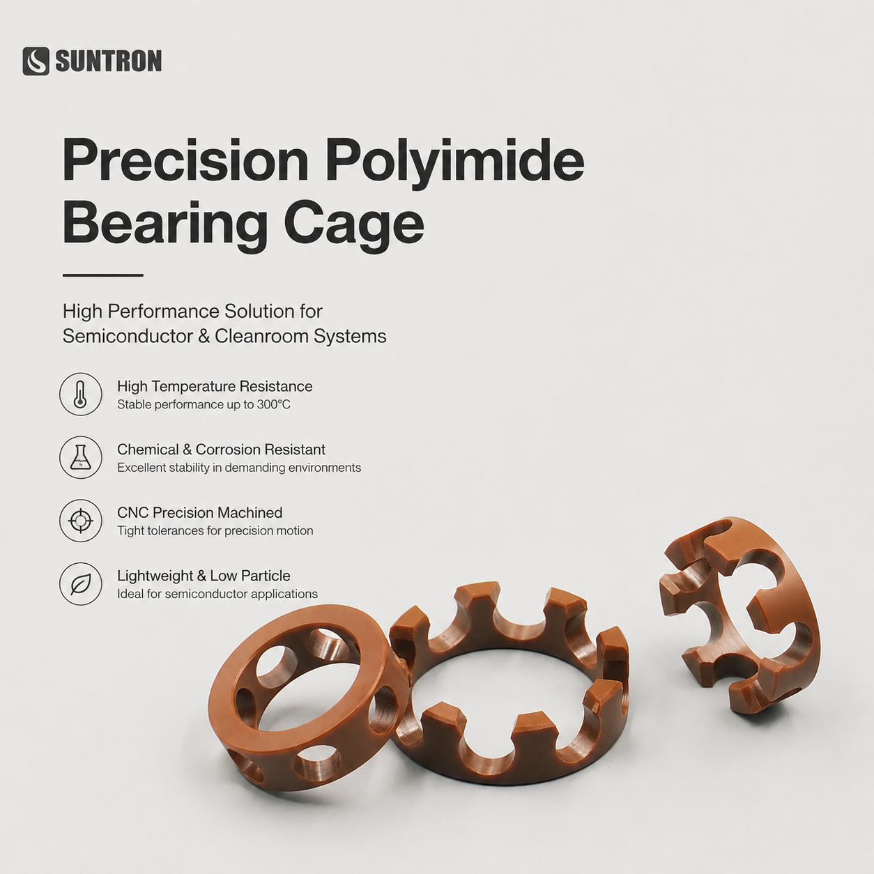 Precision Polyimide Bearing Cage for Semiconductor & Cleanroom Systems