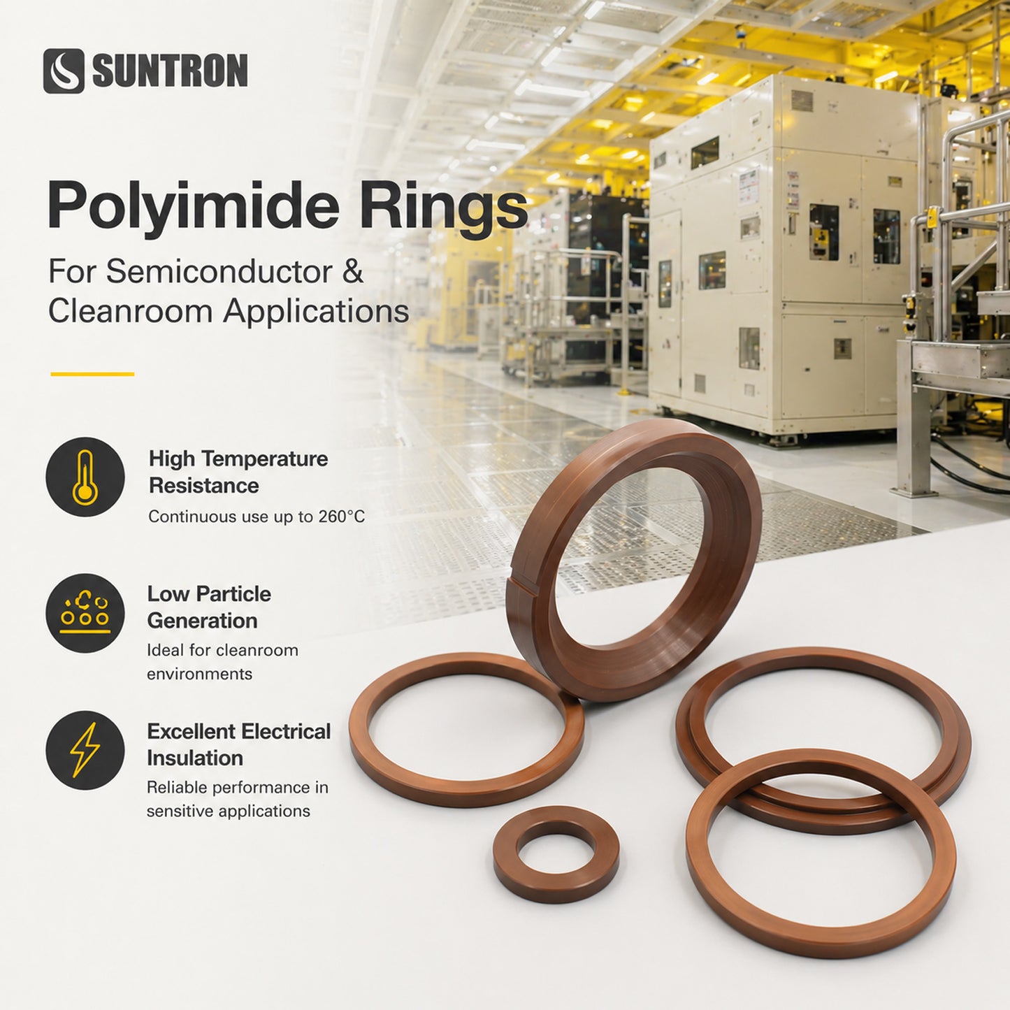 Custom CNC Machined Polyimide Ring for Semiconductor & High Temperature Applications