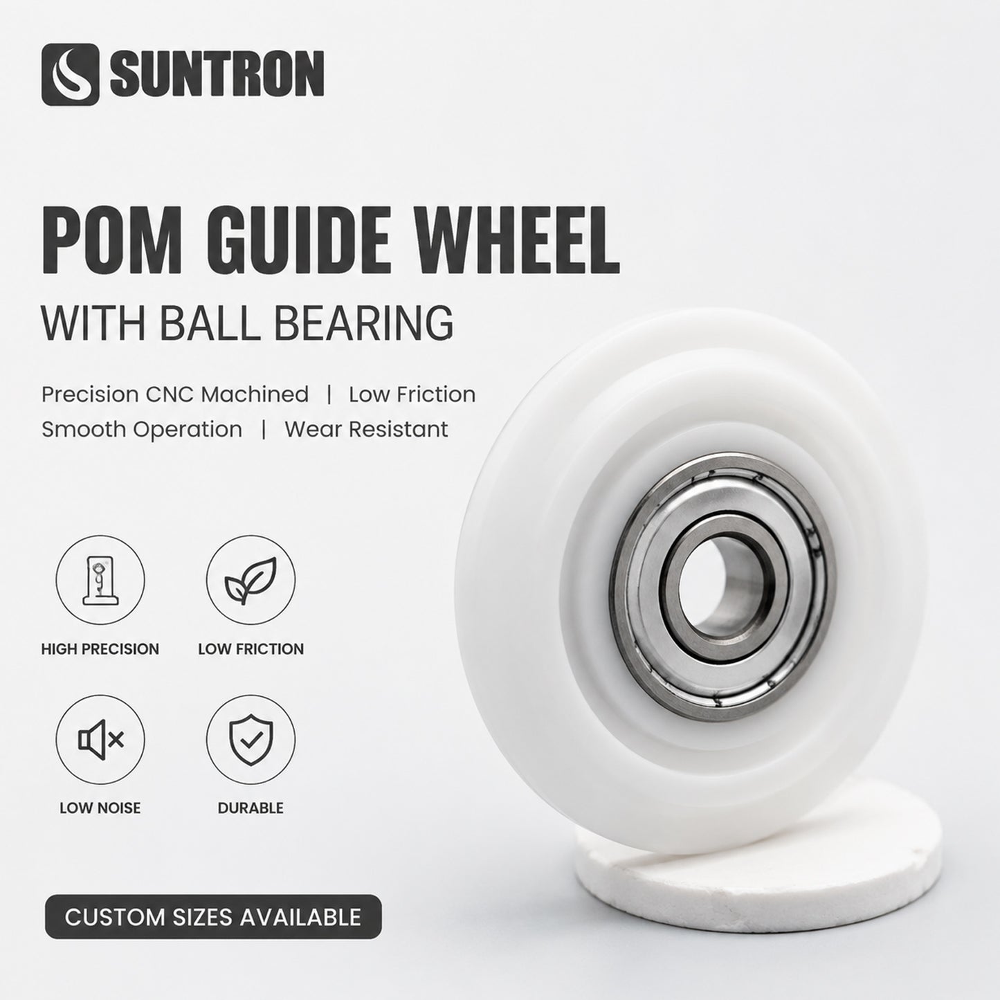 Precision CNC Machined POM Guide Wheel with Ball Bearing for Conveyor Systems
